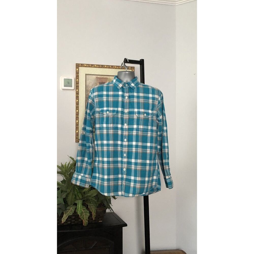 Sonoma Medium Plaid Men Shirt 100% Cotton Short Sleeve Button Up‎ Pocket